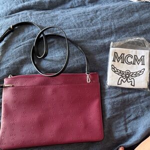 MCM Bordeaux Embossed Vinyl Crossbody with Black Leather Trim & Strap w dust bag